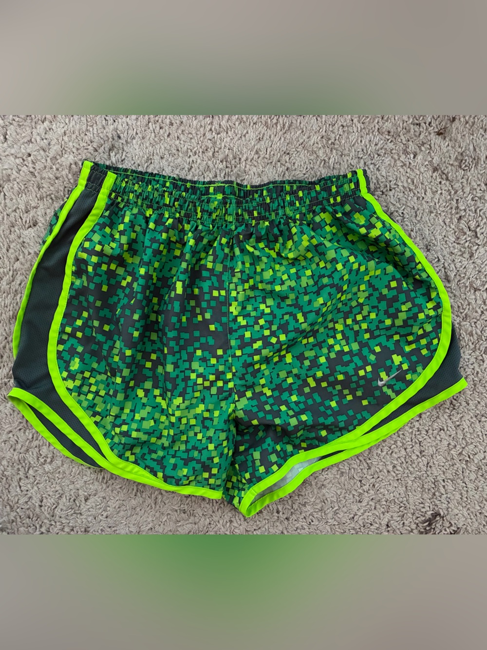 Women’s Green Neon Trim Running Shorts